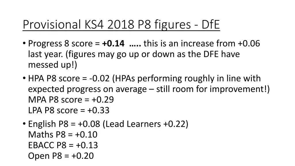 provisional ks4 2018 p8 figures dfe