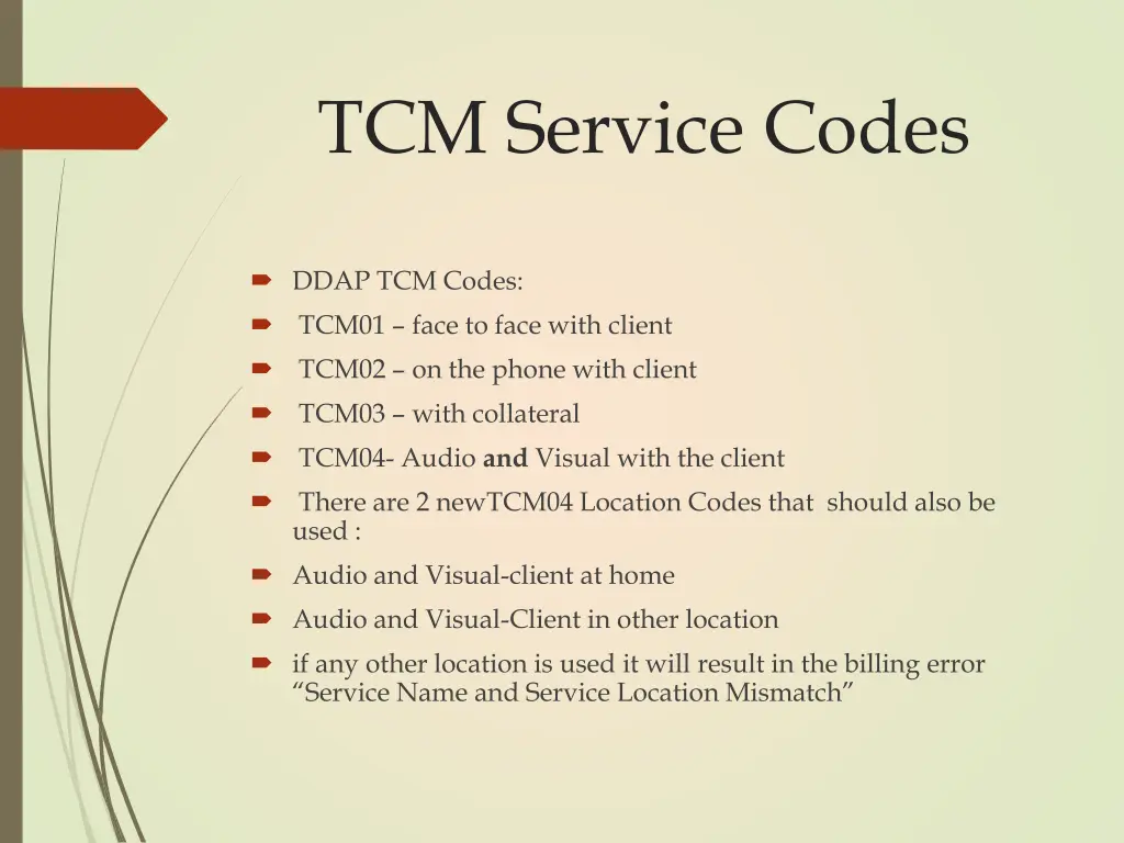 tcm service codes