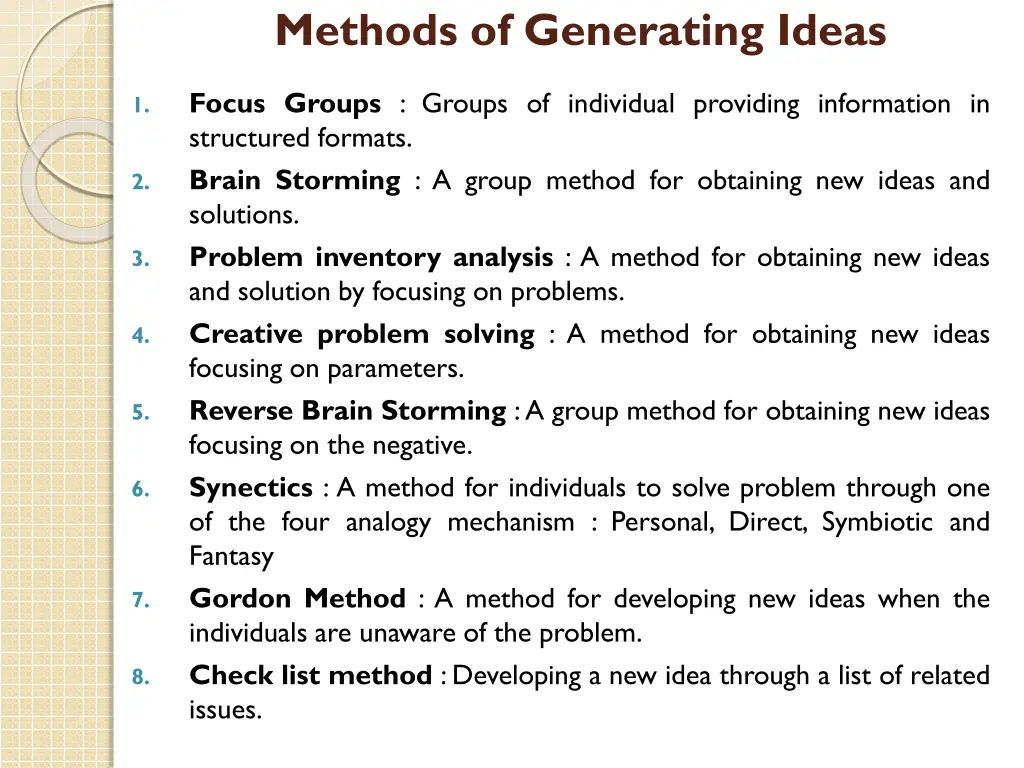 methods of generating ideas