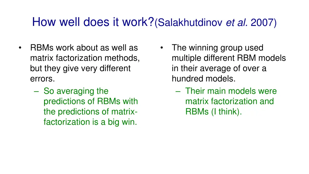 how well does it work salakhutdinov et al 2007