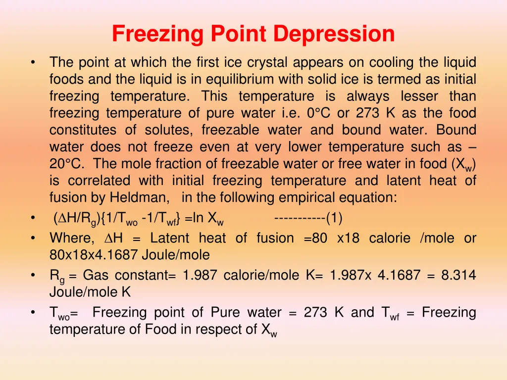 freezing point depression the point at which