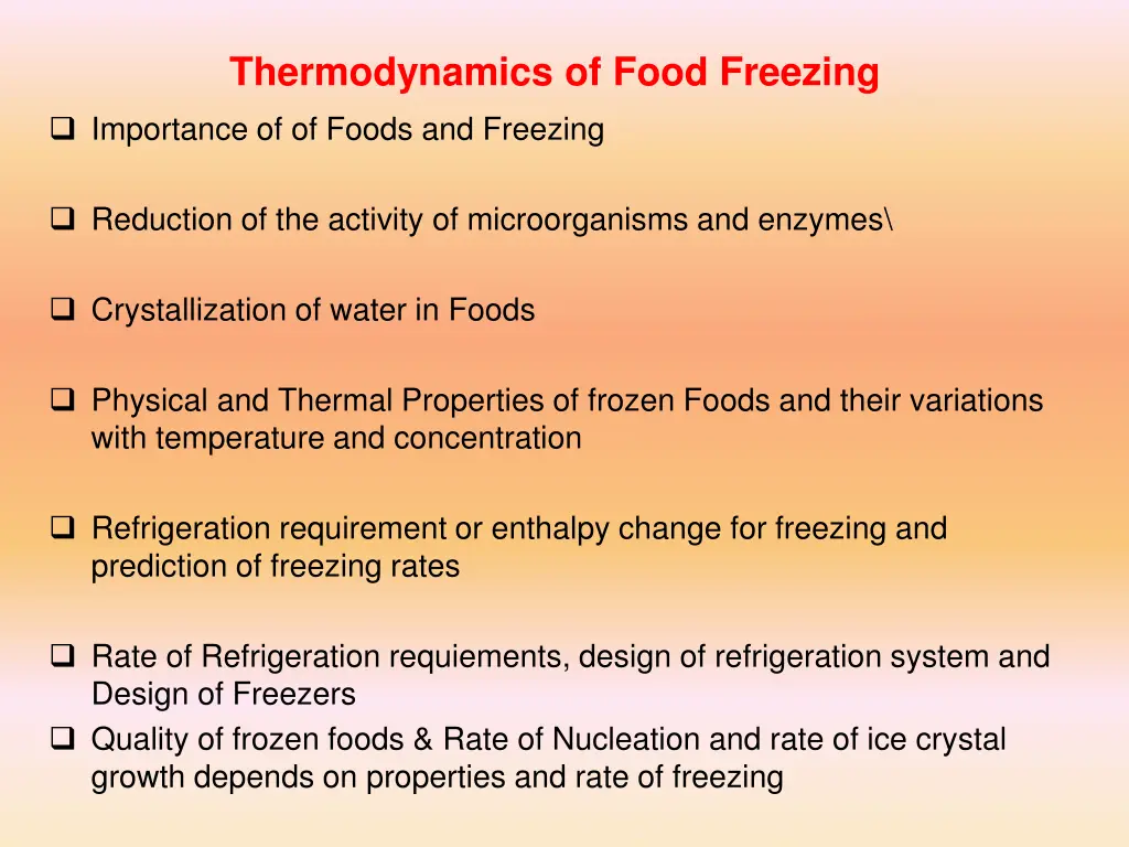 thermodynamics of food freezing importance