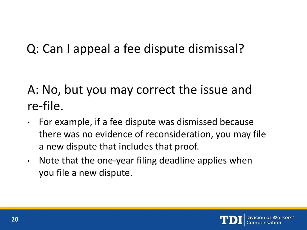 q can i appeal a fee dispute dismissal