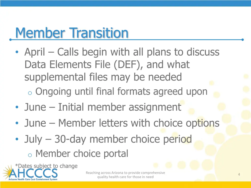 member transition april calls begin with