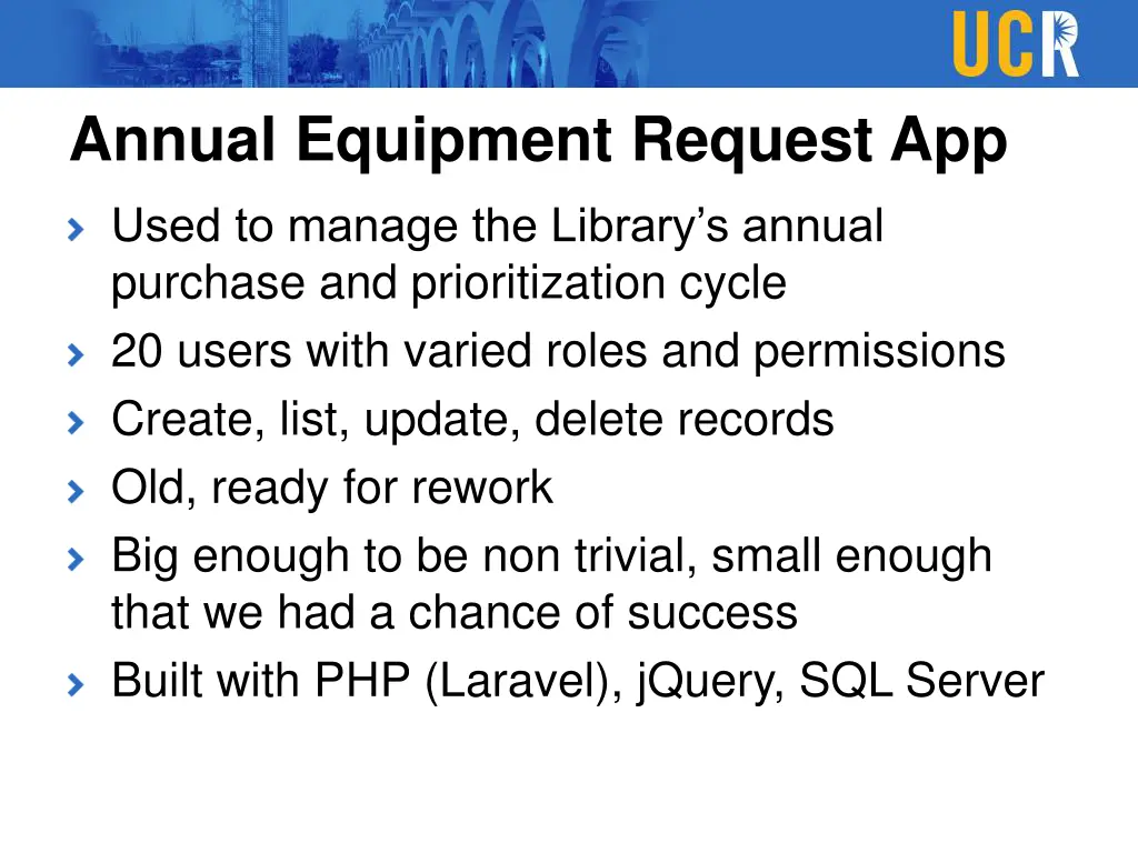 annual equipment request app used to manage