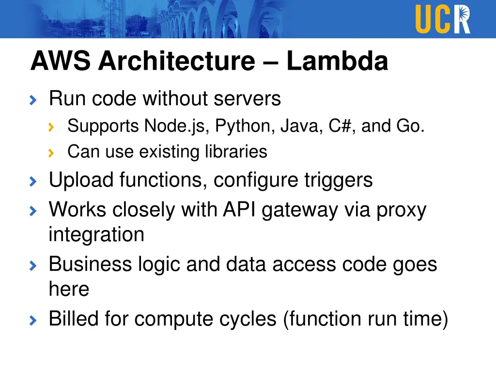 aws architecture lambda run code without servers