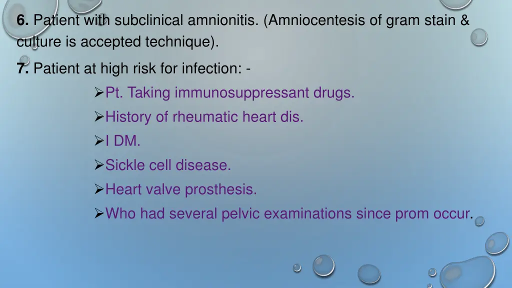 6 patient with subclinical amnionitis