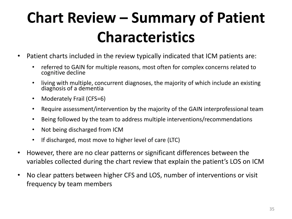 chart review summary of patient characteristics