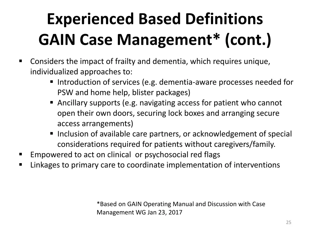 experienced based definitions gain case