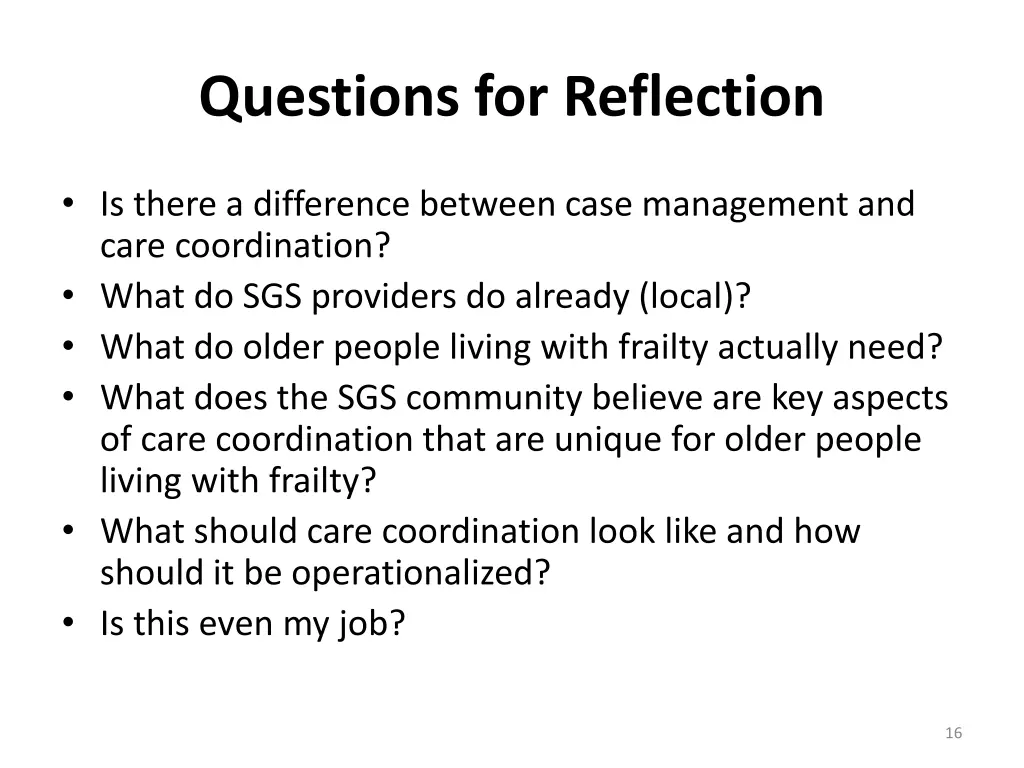 questions for reflection