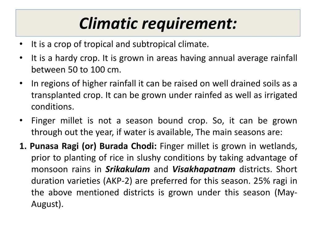 climatic requirement