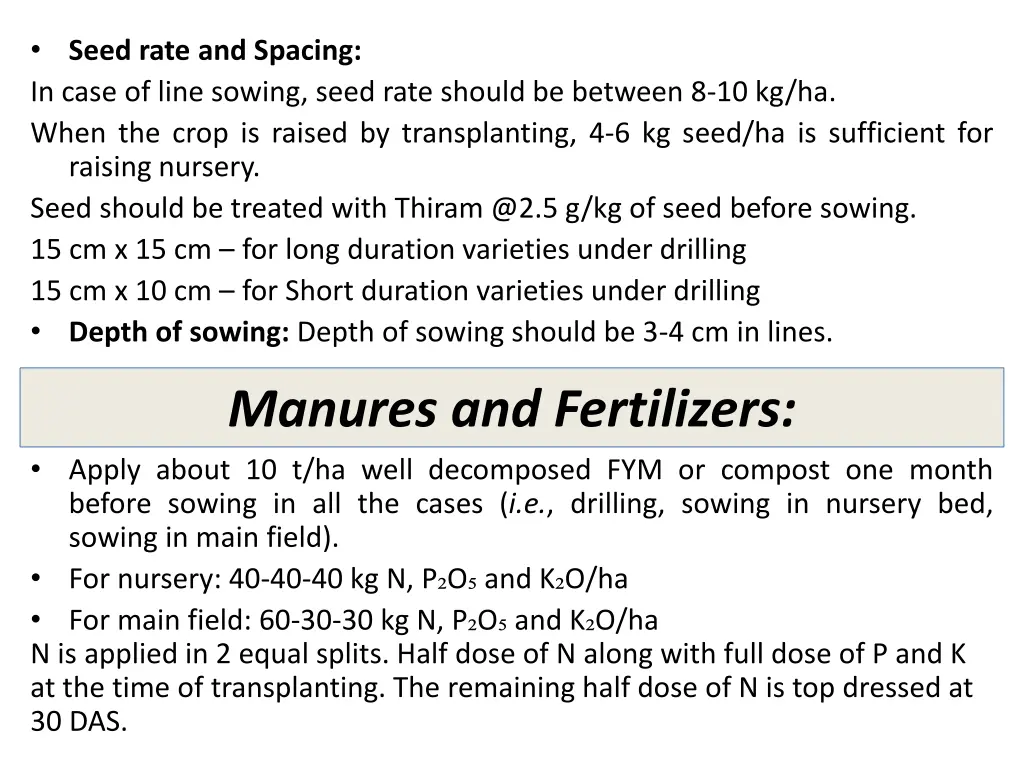 seed rate and spacing in case of line sowing seed