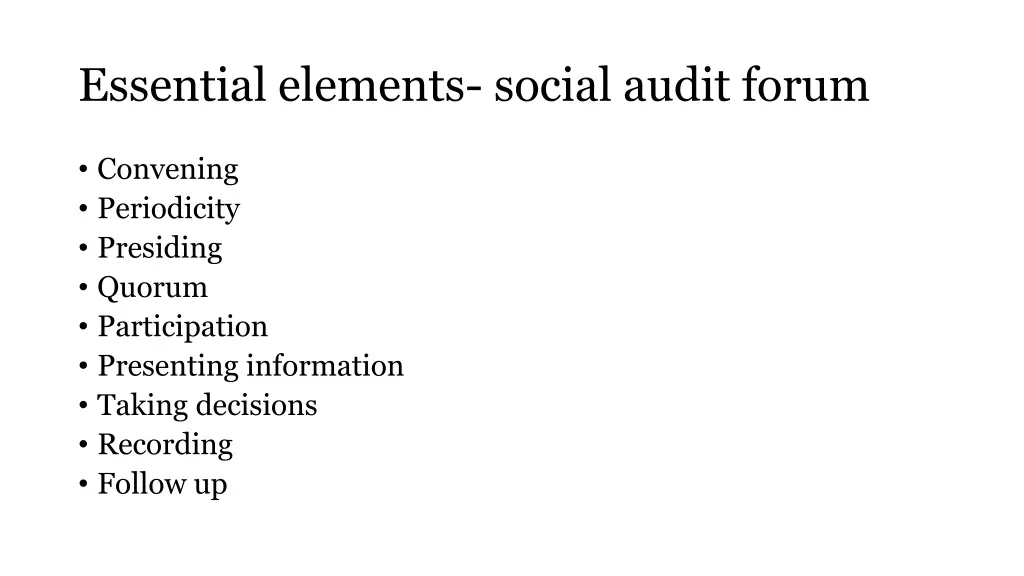 essential elements social audit forum