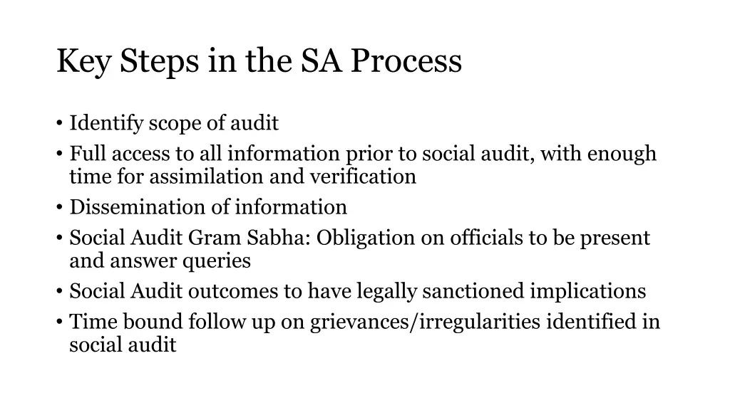 key steps in the sa process