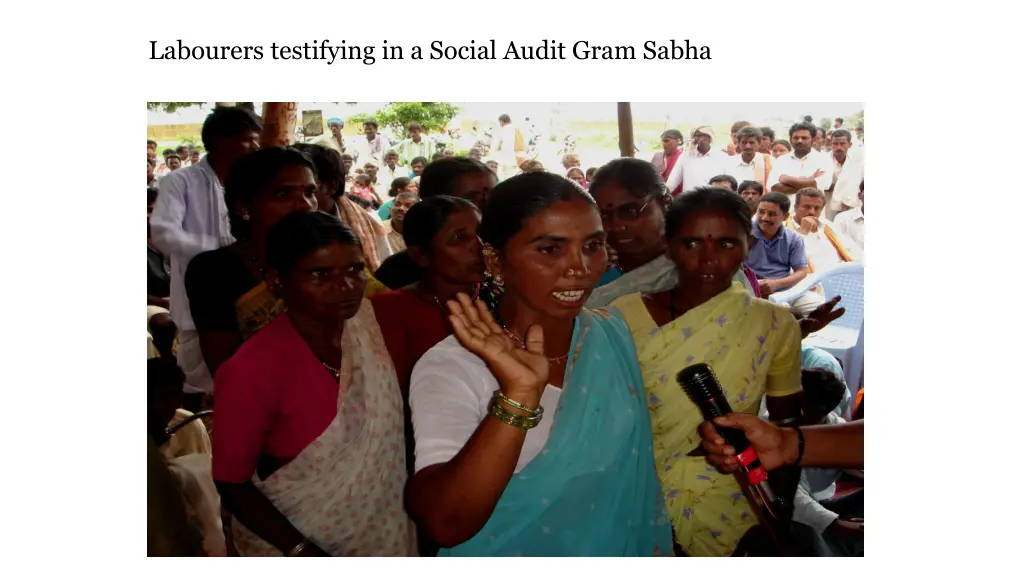 labourers testifying in a social audit gram sabha