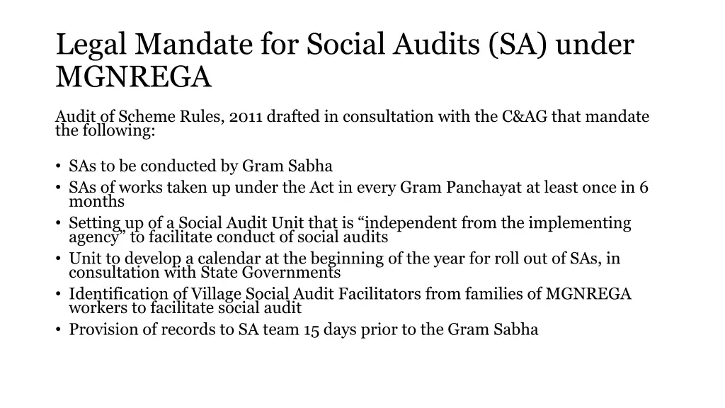 legal mandate for social audits sa under mgnrega