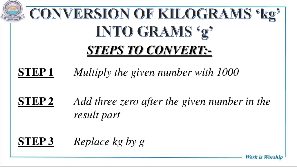 conversion of kilograms kg into grams g steps