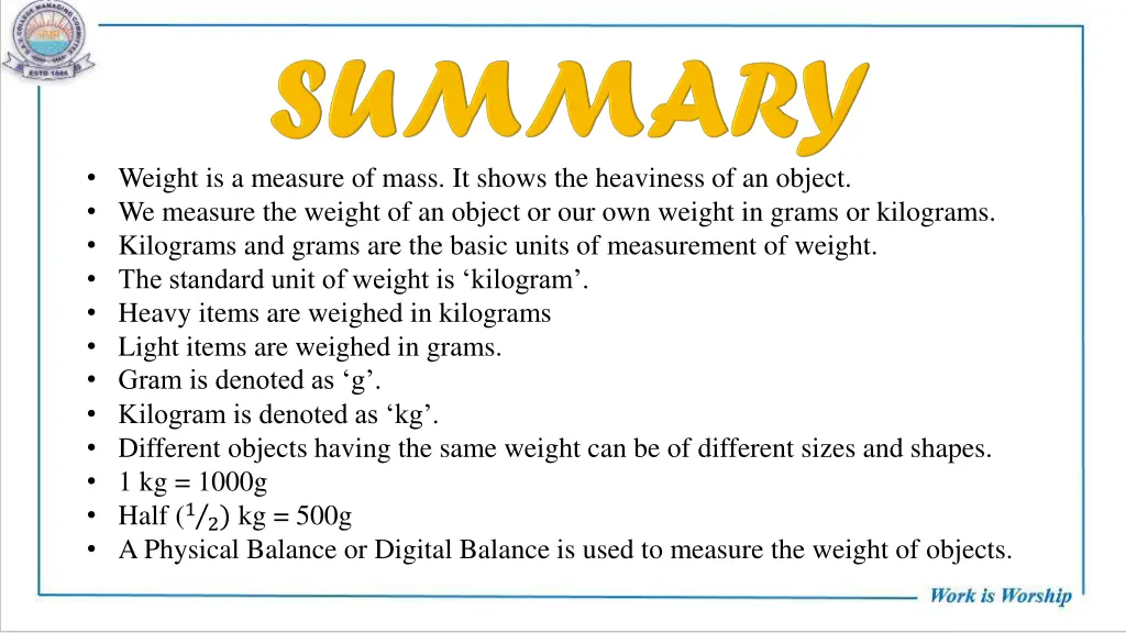 weight is a measure of mass it shows