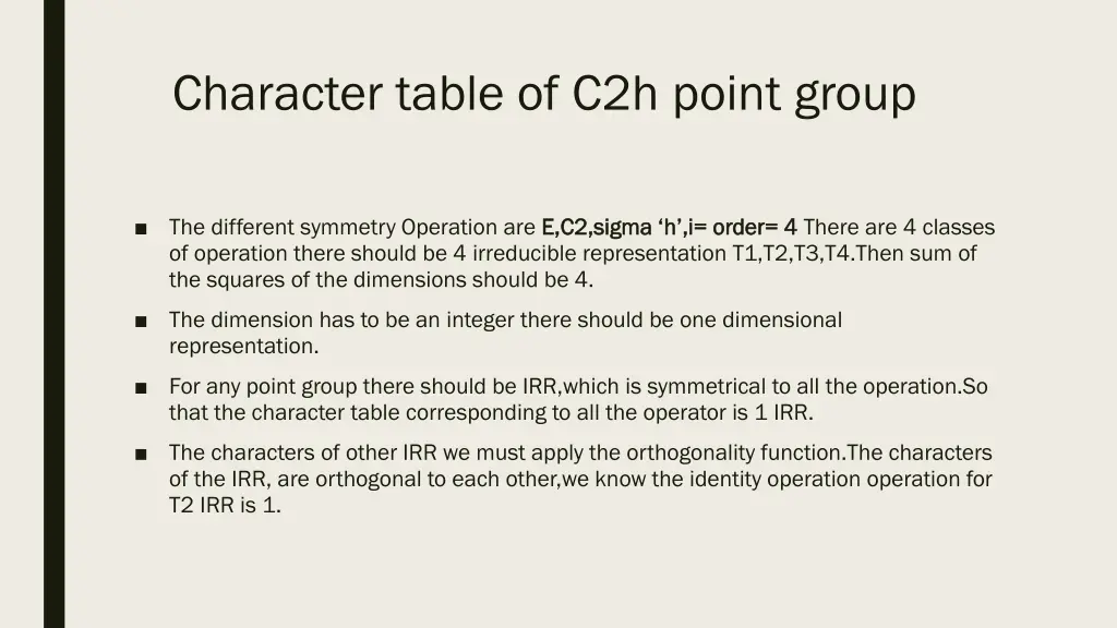 character table of c2h point group 1