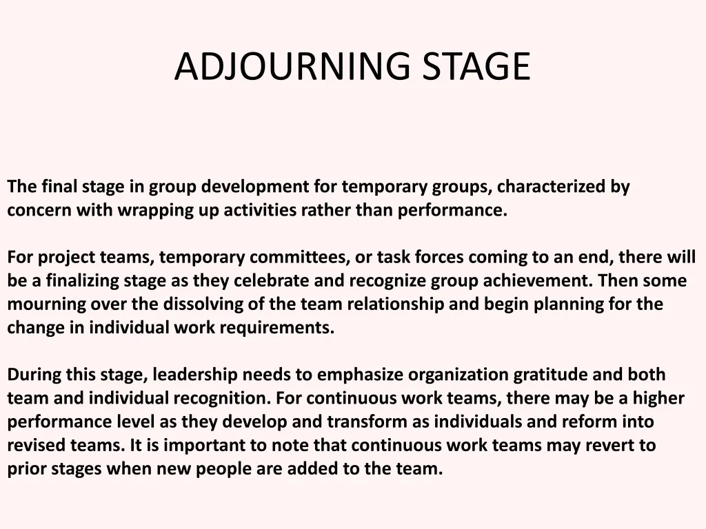 adjourning stage