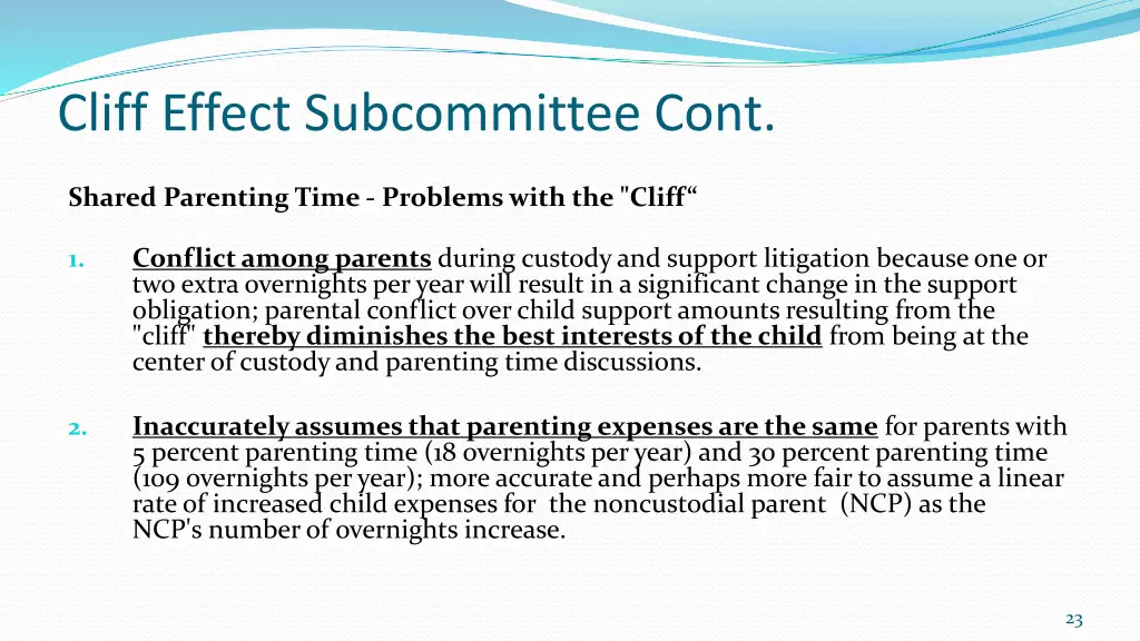 cliff effect subcommittee cont