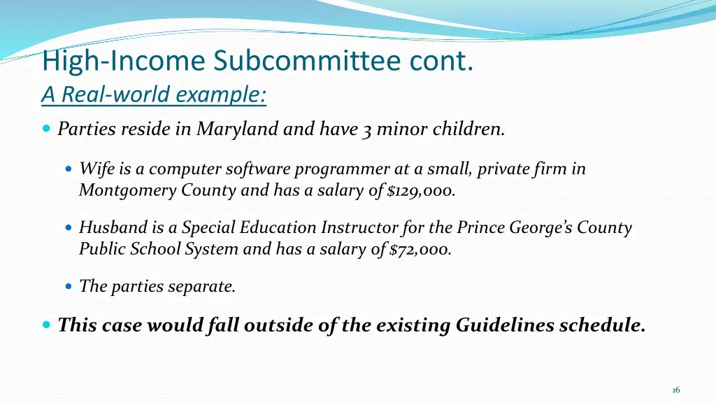 high income subcommittee cont a real world example