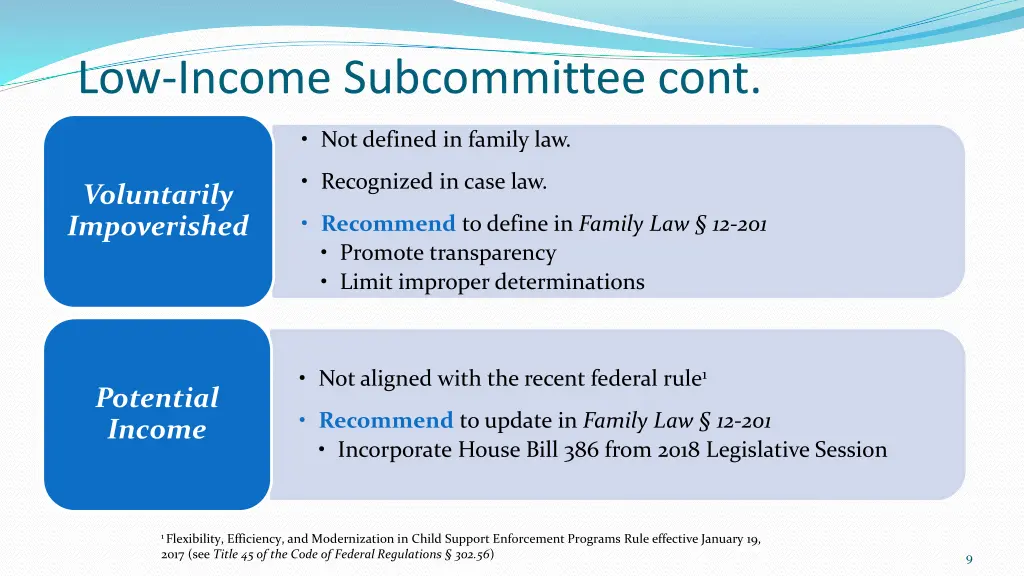 low income subcommittee cont