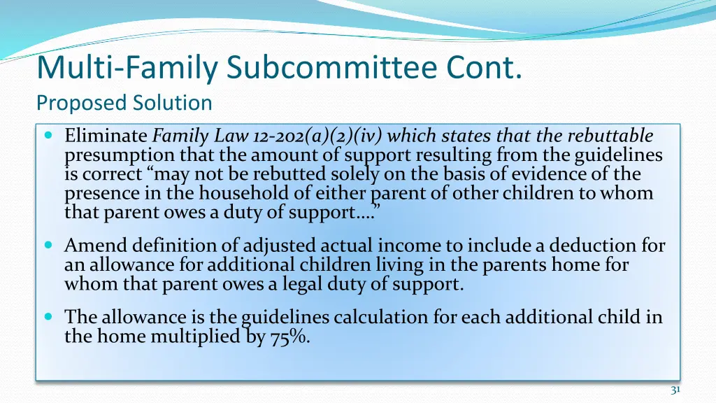 multi family subcommittee cont proposed solution