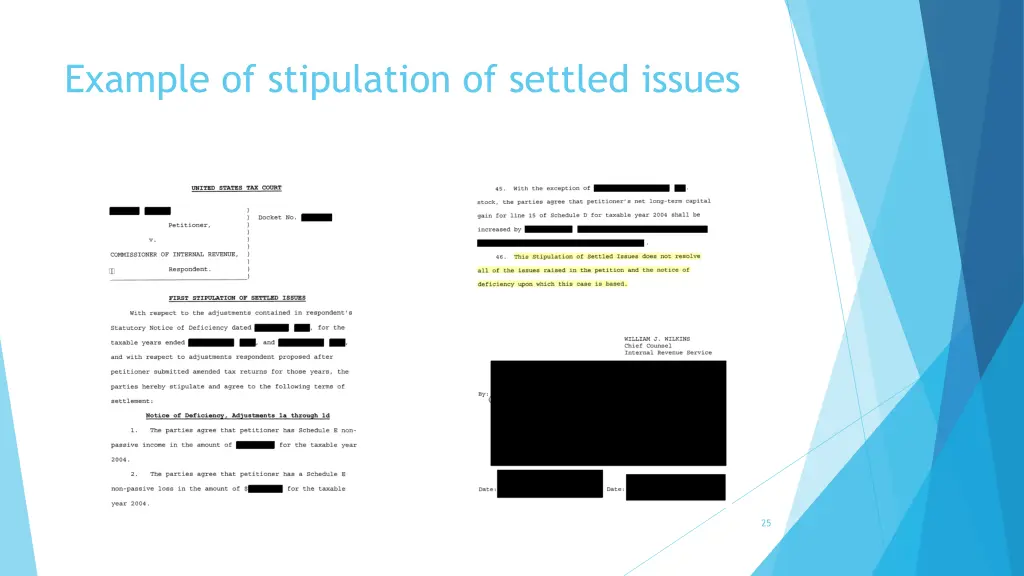 example of stipulation of settled issues