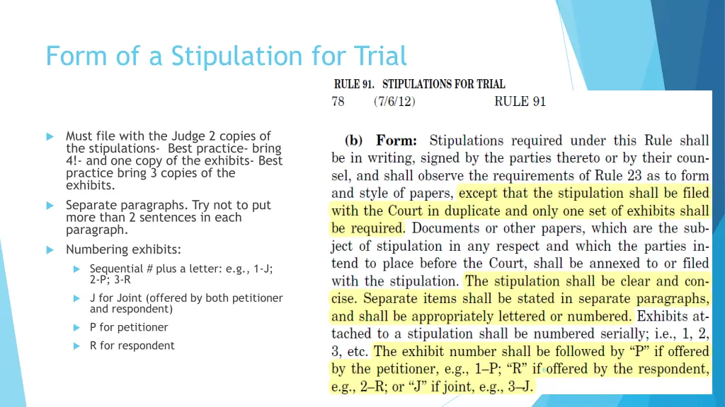 form of a stipulation for trial