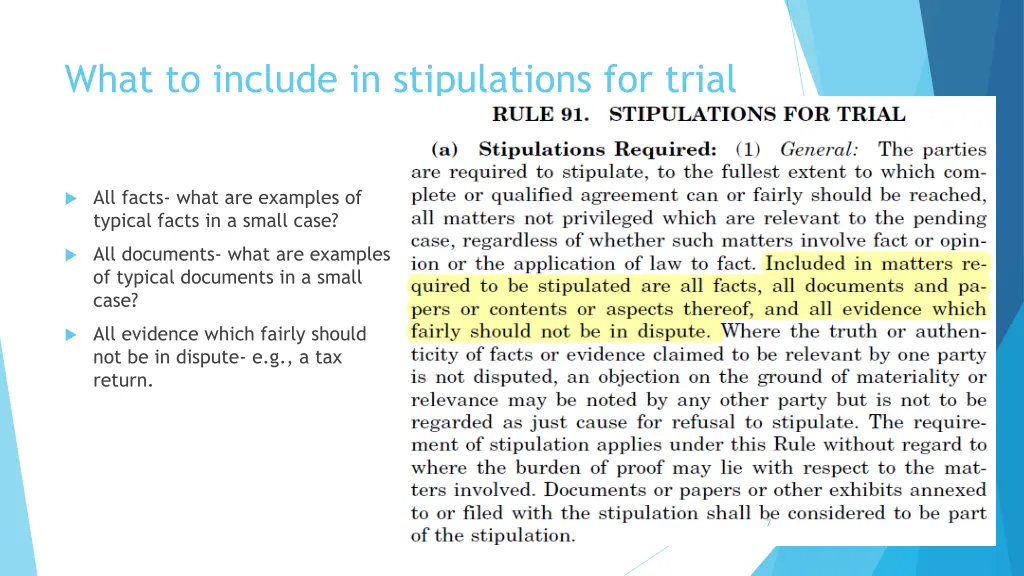 what to include in stipulations for trial