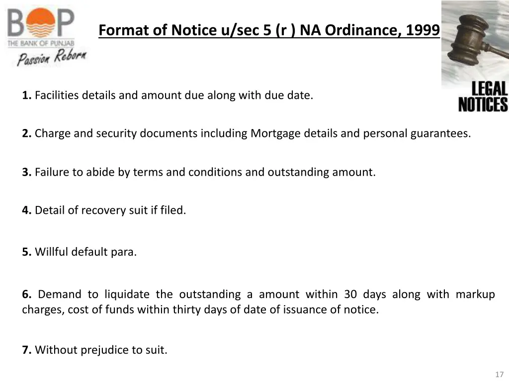 format of notice u sec 5 r na ordinance 1999