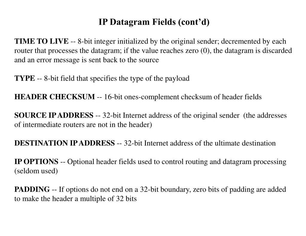 ip datagram fields cont d