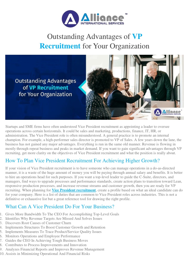 outstanding advantages of vp recruitment for your