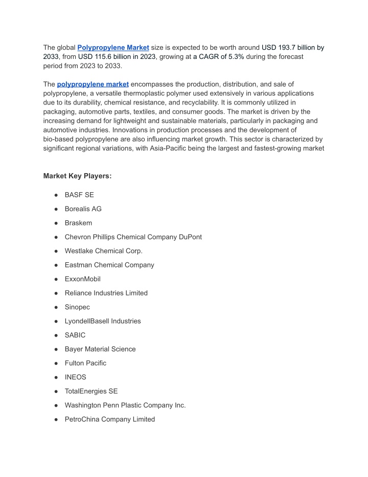 the global polypropylene market size is expected