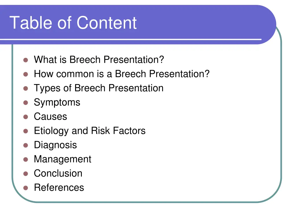 table of content