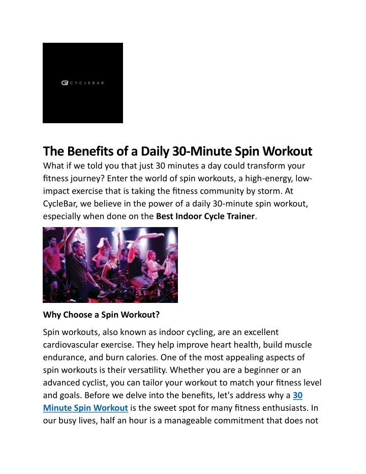 the benefits of a daily 30 minute spin workout