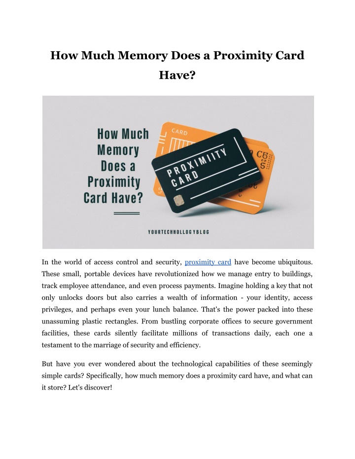 how much memory does a proximity card