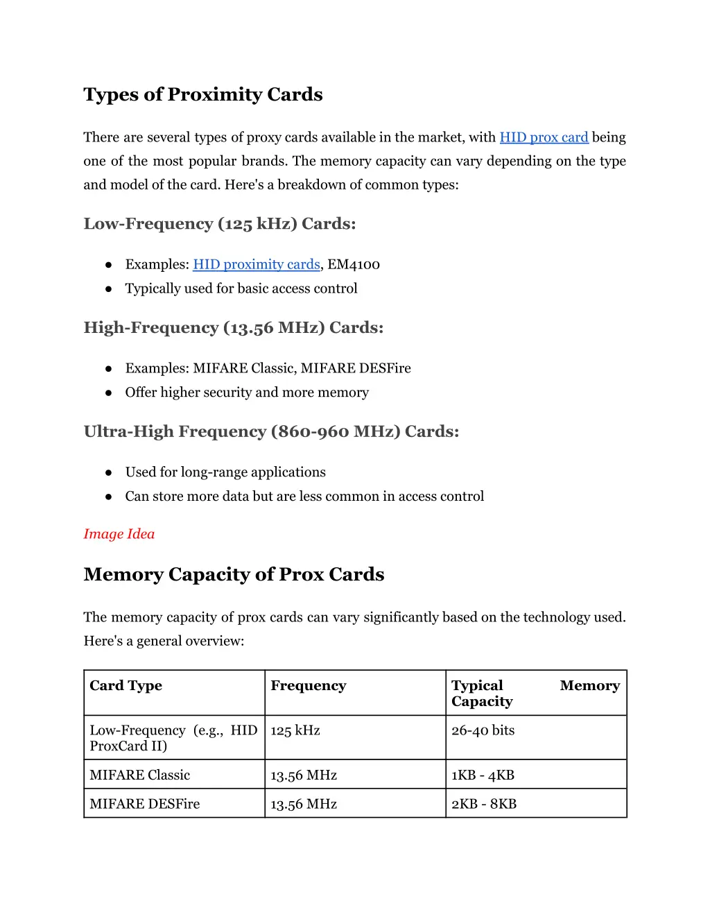 types of proximity cards