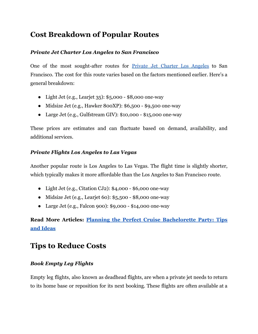 cost breakdown of popular routes