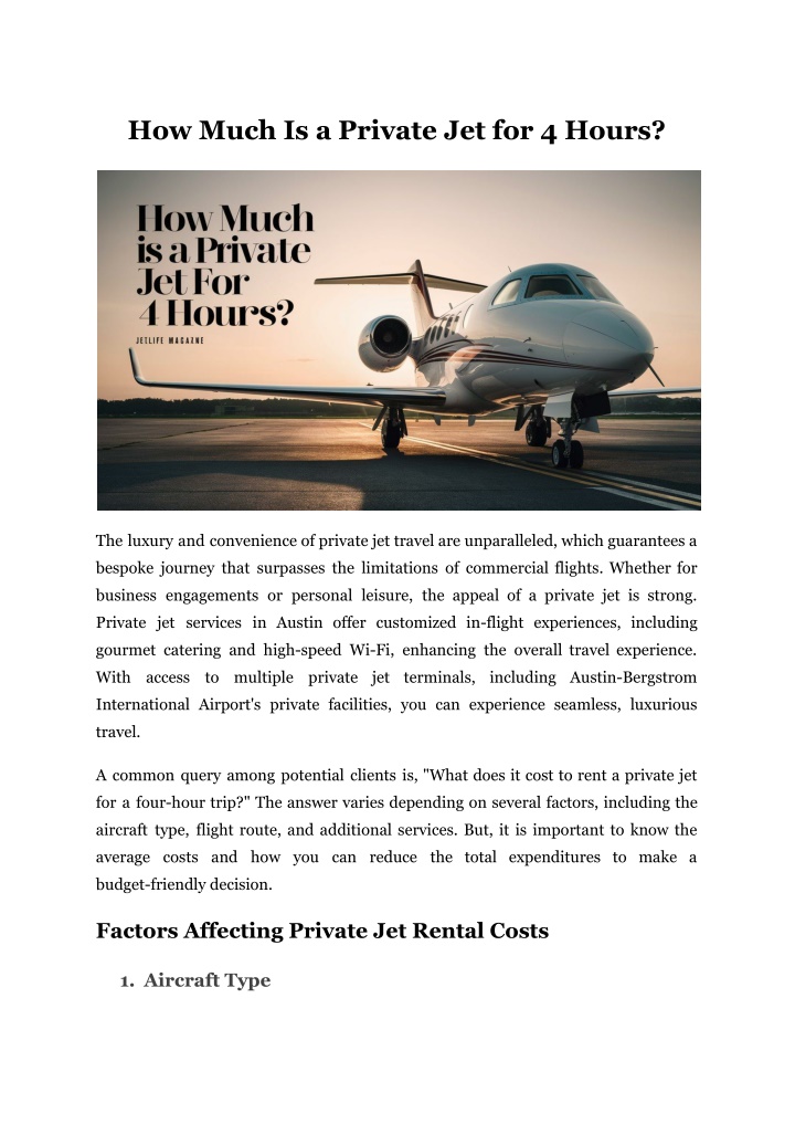 how much is a private jet for 4 hours