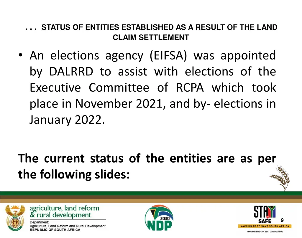 status of entities established as a result 1