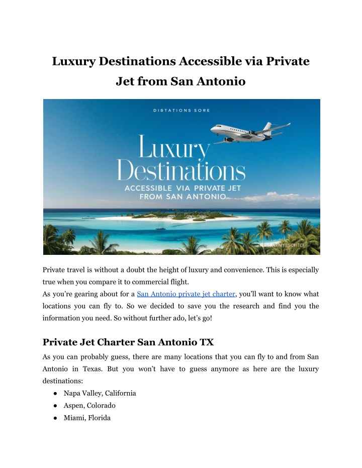 luxury destinations accessible via private