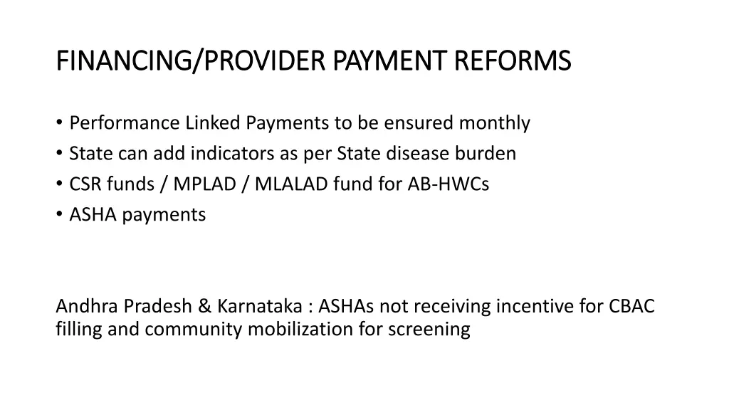 financing provider payment reforms financing