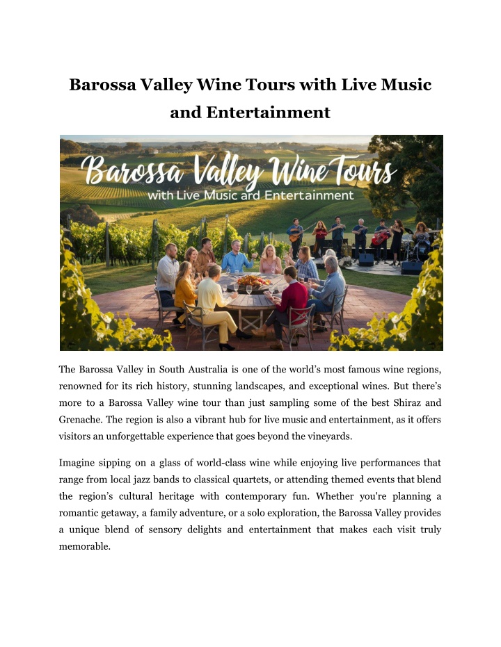 barossa valley wine tours with live music