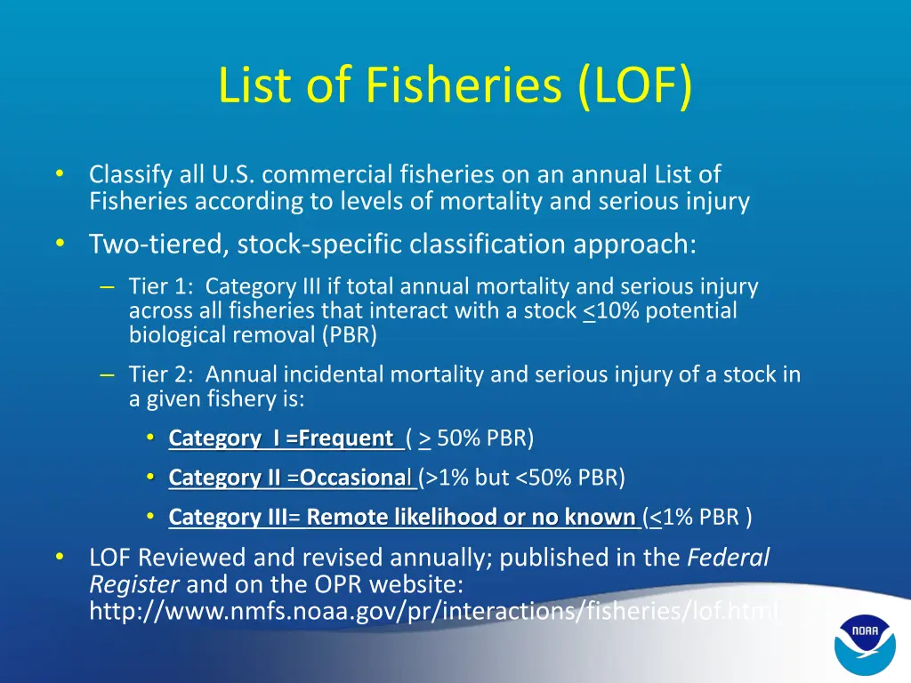 list of fisheries lof