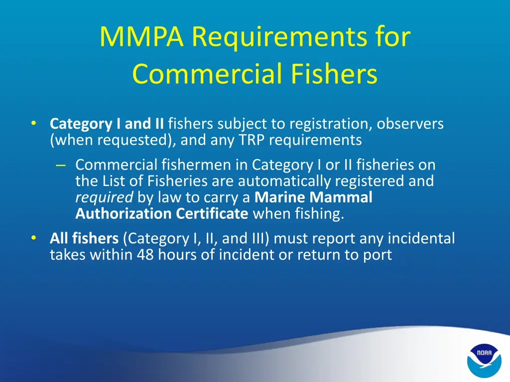 mmpa requirements for commercial fishers