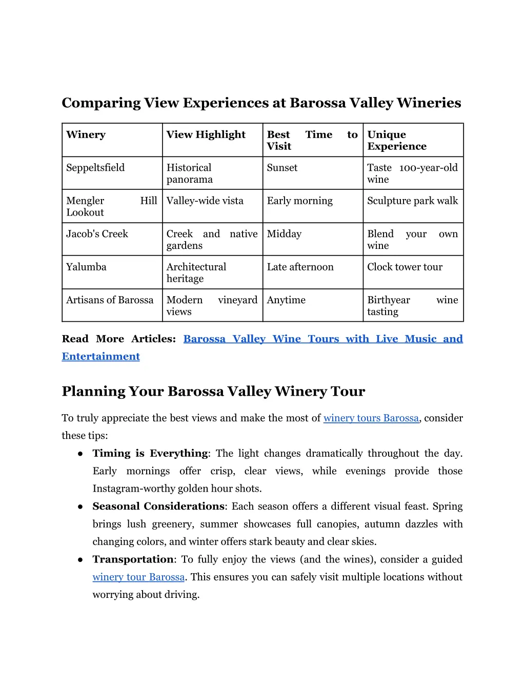 comparing view experiences at barossa valley