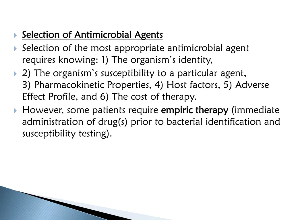 selection of antimicrobial agents selection