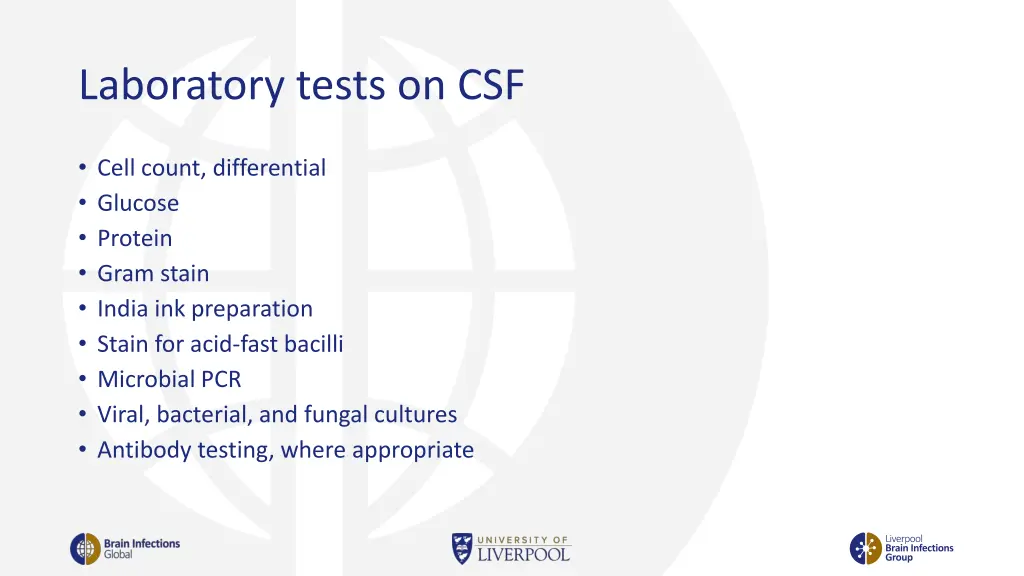 laboratory tests on csf